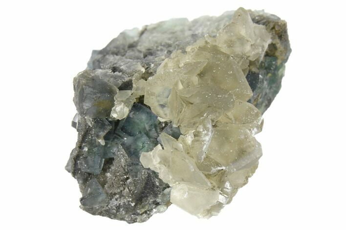Calcite Crystal Cluster on Green Fluorite - China #132765